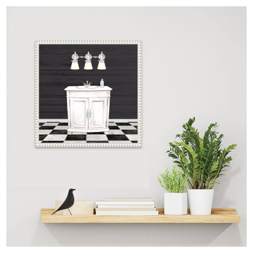 Modern Bathroom I Black and White Canvas Wall Art with White Frame
