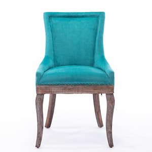Blue Ultra Side Dining Chair, Thickened fabric chairs with neutrally toned solid wood legs, Bronze nail head (Set of 2)