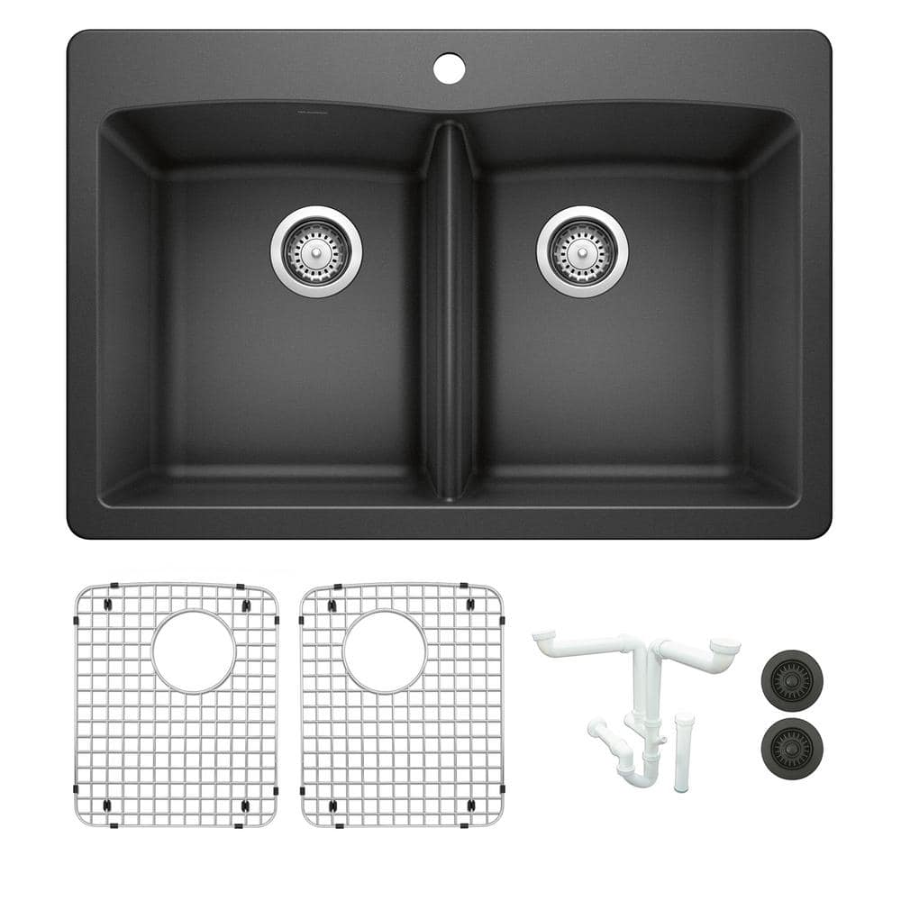 Blanco Diamond 33 in. Drop-in/Undermount Double Bowl Anthracite Granite ...