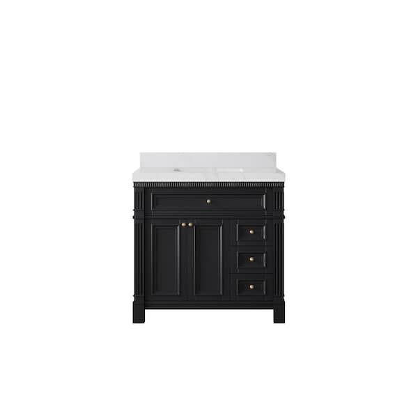 Willow Collections Paris 36 in. W x 22 in. D x 36 in. H Single Sink Bath Vanity Center in Black with 2 in. Calacatta Sienna qt. Top