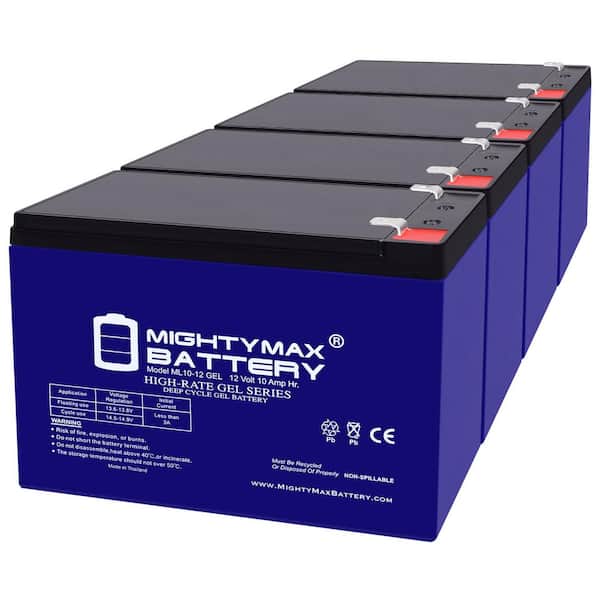 MIGHTY MAX BATTERY 12V 10AH GEL F2 Replacement Battery Compatible with APC RBC110, RBC24, RBC1, BE500R - 4 Pack