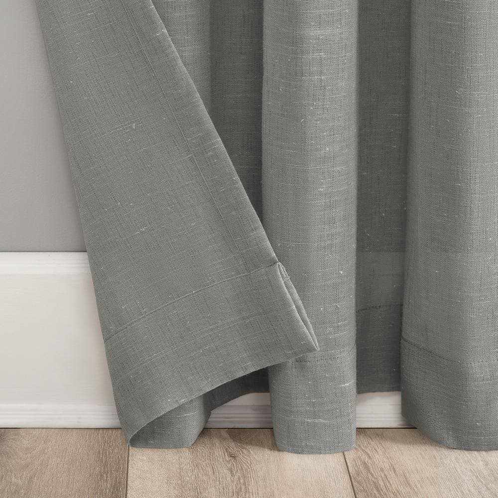 Gray Sheer Linen Blend Grommet Top Window Panel