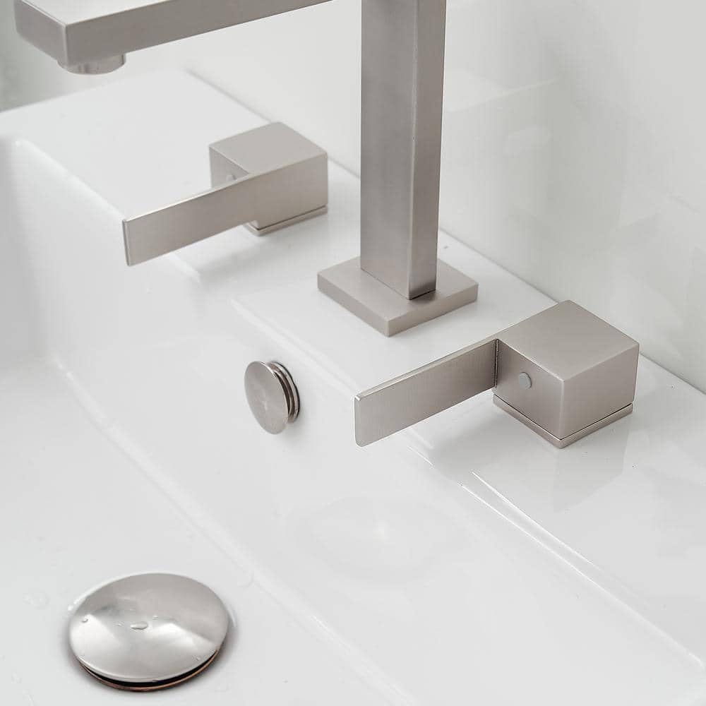Brushed Nickel Widespread Double Handle Low-Arc Bathroom Faucet