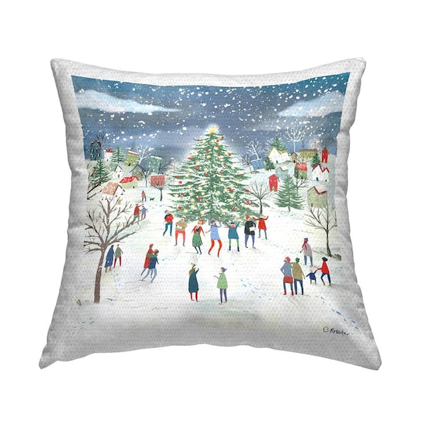 Stupell Industries Festive Town Holiday Snow Scene Multi-Color Square Outdoor Throw Pillow
