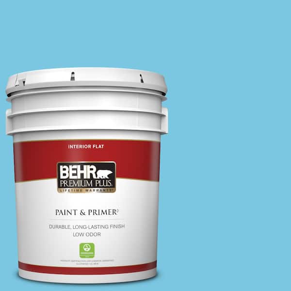 BEHR PREMIUM PLUS 5 gal. #530B-4 Bliss Blue Flat Low Odor Interior Paint & Primer