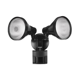 PAR 180 Degree Black Motion Sensor Wired Outdoor 2-Head Dusk-to-Dawn Security Flood Light