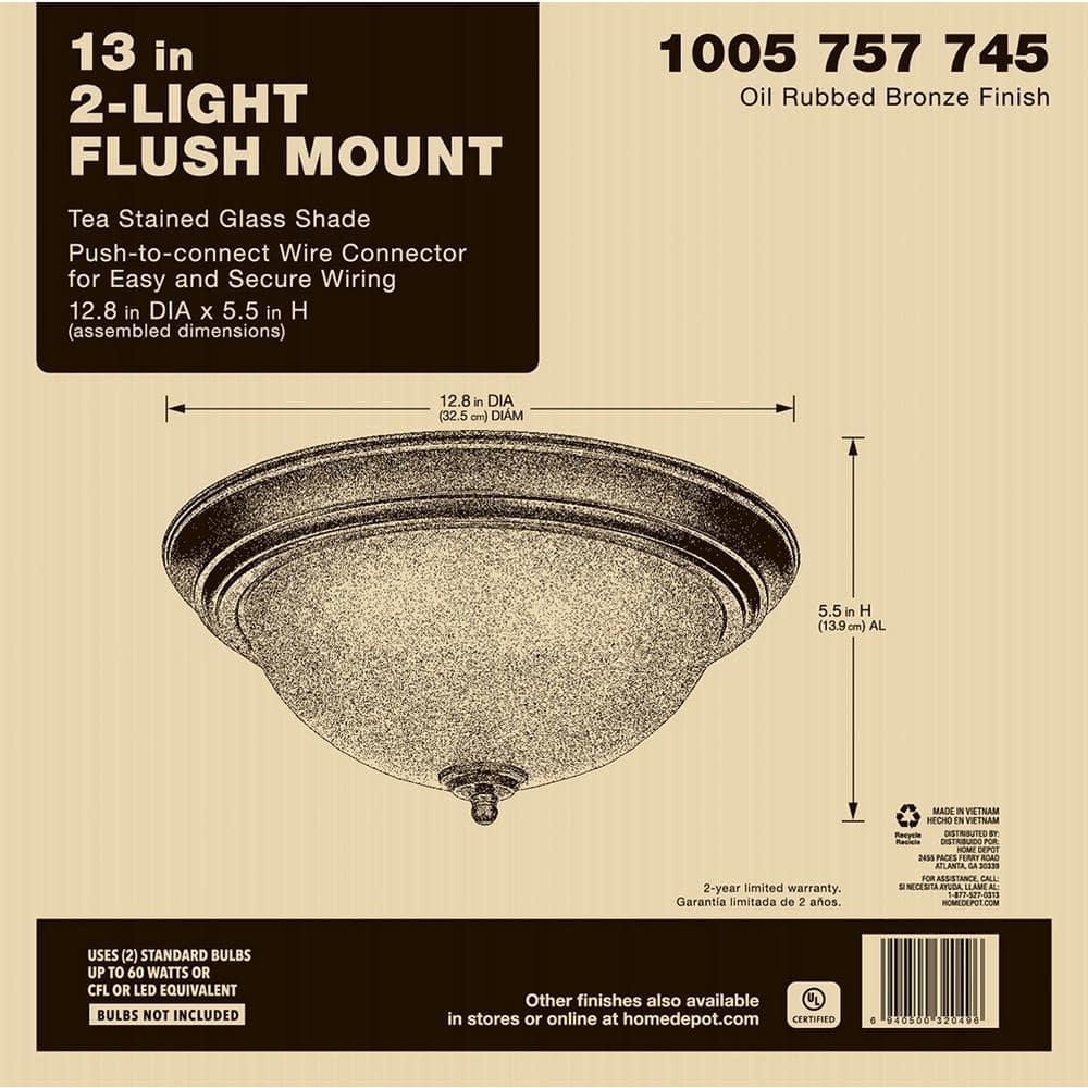 13 in. Oil Rubbed Bronze Dome Flush Mount with Stained Glass Shade