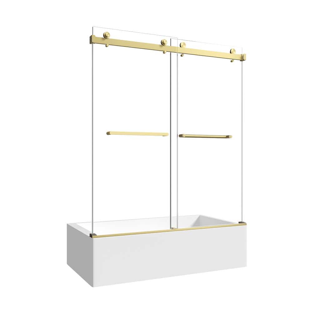 60 in. W x 60 in. H Sliding Frameless Tub Door in Brushed Gold with Clear Glass price history on PriceWatchPro