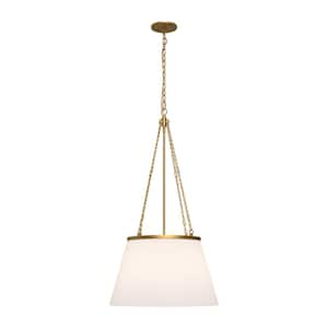 Speakeasy 18 in. 1 Light 60-Watt Aged Gold/White Linen Pendant Light