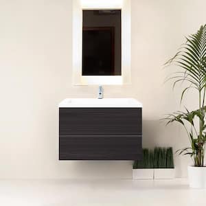 Air Wall Mount 30 in. W x 19 in. D x 20 in. H Single Sink Floating Bath Vanity in Dark Ebony W/White Cultured Marble Top