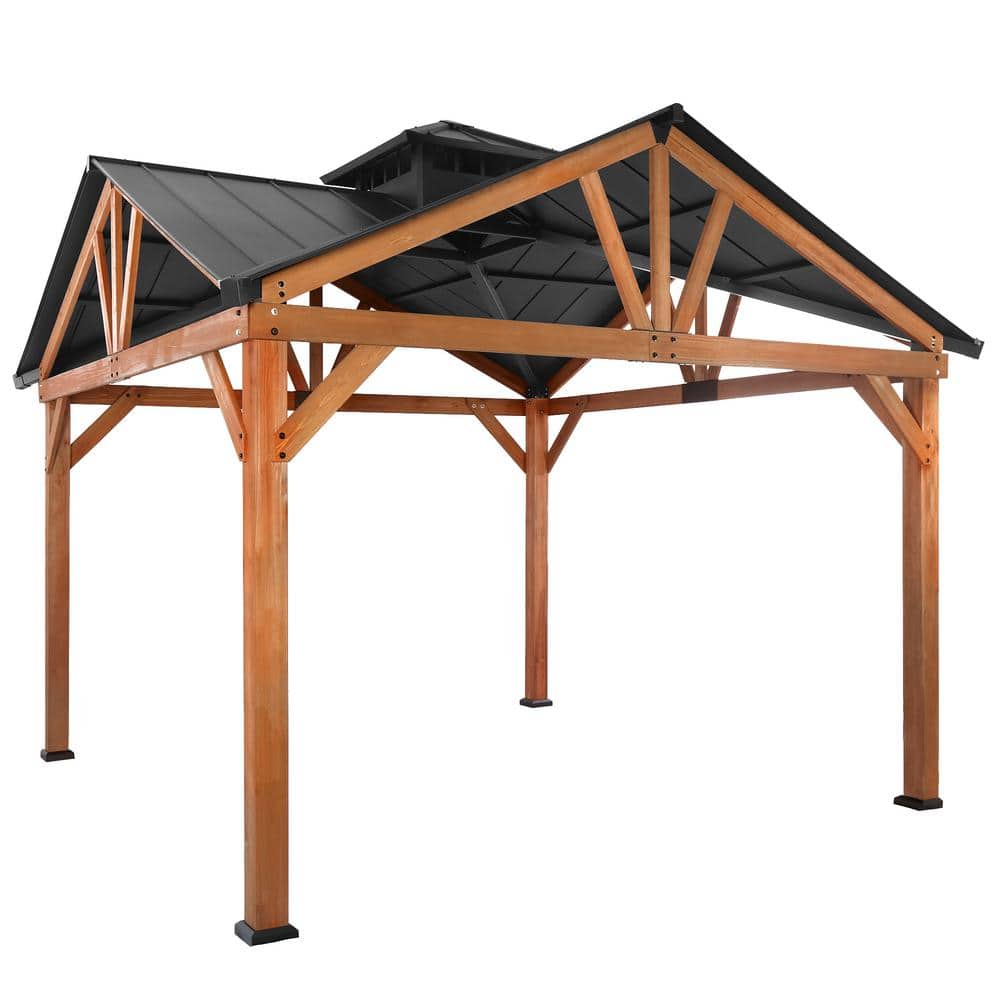 Outdoor Leisure 12 ft. x 12 ft. Brown Cedar Hard Top Gazebo