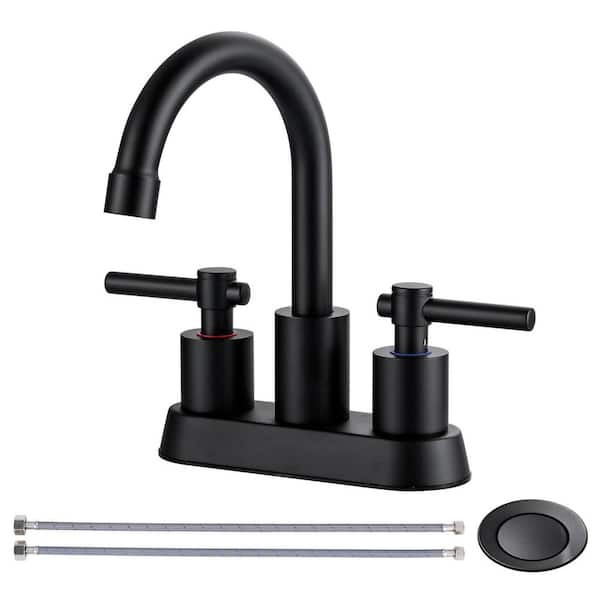 Modern 4 in. Centerset 2-Handle Bathroom Sink Faucet with Pop-up Drain and Supply Lines in Matte Black