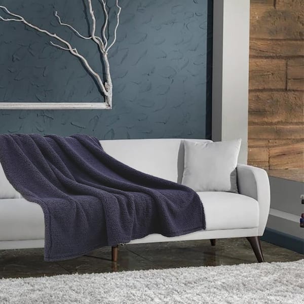 cadeninc Ink Blue Oversided Sherpa Throw Blanket 60 in. x 72 in. (2-Pack Set of 2)