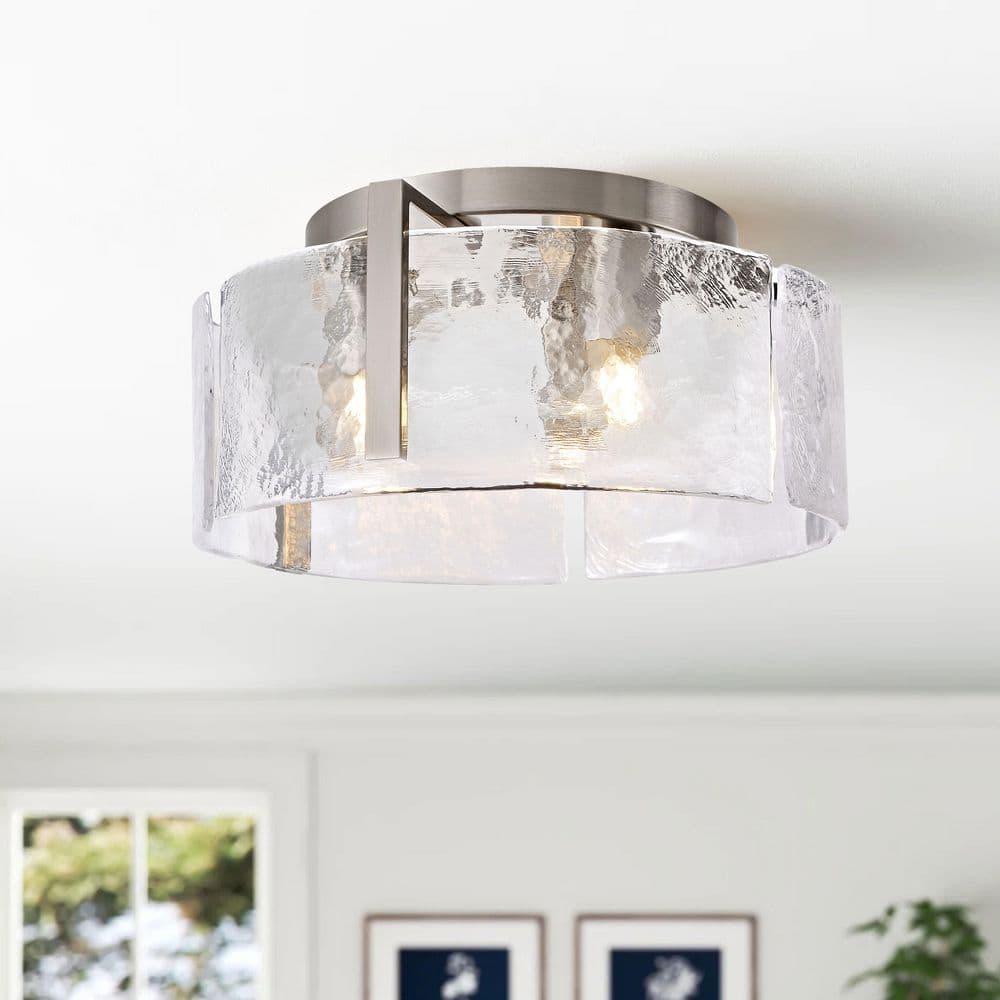 Candela 15 in. Antique Nickel Round 3-Light Textured Glass Panels Flush Mount price history on PriceWatchPro