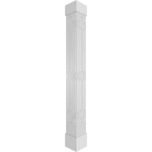 7-5/8 in. x 10 ft. Premium Square Non-Tapered Atlas Fretwork PVC Column Wrap Kit w/Standard Capital and Base