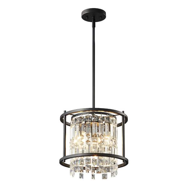 Home Lighting 60W 3-Light Black 11. 81in Modern Circular Crystal Chandelier-Suitable for Kitchen Island