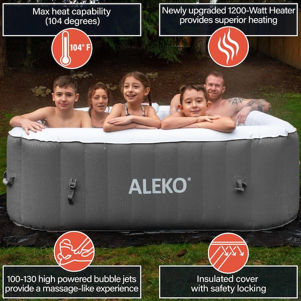 ALEKO 6-Person 130-Jet Square Inflatable Gray Hot Tub with Cover