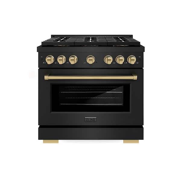 Autograph 36 in. 5.2 cu. ft. Paramount Gas Range with 6-Burner Cooktop and Gas Oven in Black Stainless and Champagne