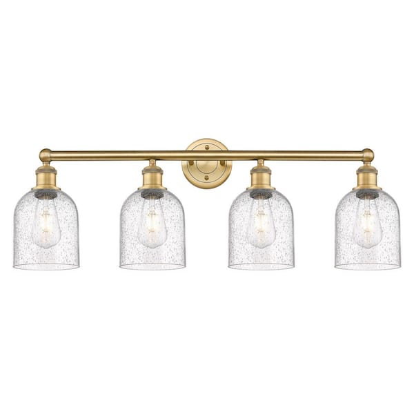 Bella 32.5 in. 4-Light Brushed Brass Vanity Light with Glass Shade