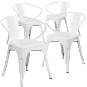 Stackable Metal Outdoor Dining Chair in White (Set of 4)