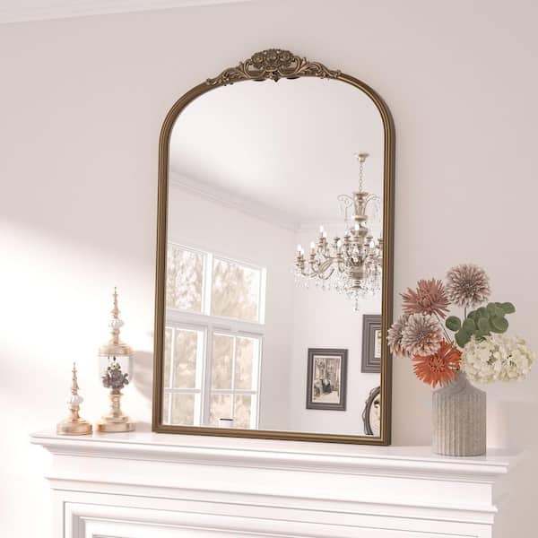 KeonJinn 36 in. H x 24 in. W Frame Arched Vintage Mirror Gold Mirror Decor Mirror Accent Mirror Bathroom Vanity Mirror Over Sink