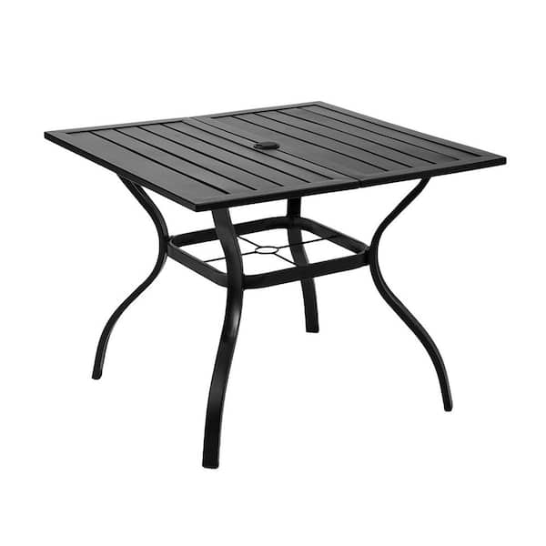 Patio Black Metal Slatted Square Dining Table Bistro Table