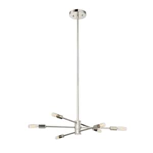 21.75 in. W x 7 in. H 6-Light Polished Nickel Linear Chandelier with Adjustable Arms