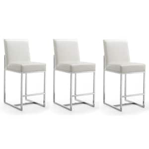 Element 37.2 in. Pearl White and Polished Chrome High Back Stainless Steel Counter Height Bar Stool (Set of 3)
