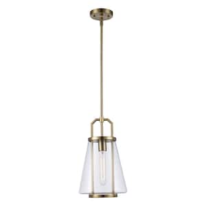 River 8.75 in. 1-Light Gold Pendant Light Fixture with Clear Glass Shade