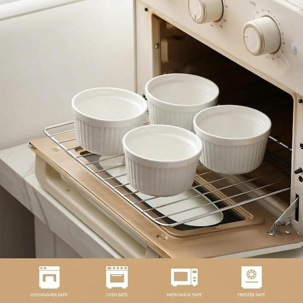 6-Piece White Porcelain Ramekins with Airtight Lids Ceramic Oven