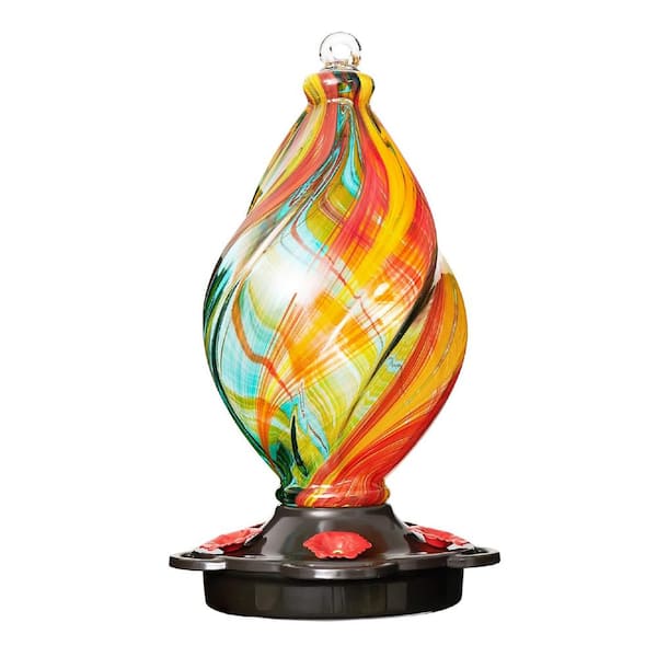 Misopily Ribbon Finish Glass Bird Feeder Hand Blown Glass Ice Cream Shaped Spiral Hummingbird Feeder 24 oz. 6 Feeding Ports