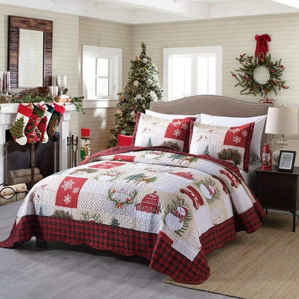 Christmas Handmade Snowflake Duvet Cover, Vintage Red Green retailer Plaid Comforter Cover, Grey Rustic Wooden Board Bedding Set