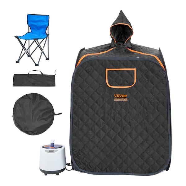 Portable Steam Sauna Tent 1-Person Indoor Metal Frame Material Portable Sauna 1200-Watt With Chair and Storage Bag Black