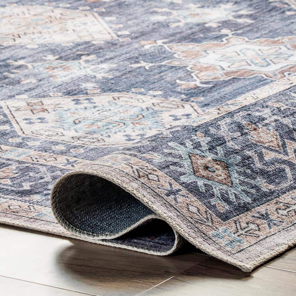Navy Finley 3' x 5' Rectangular Synthetic Washable Rug
