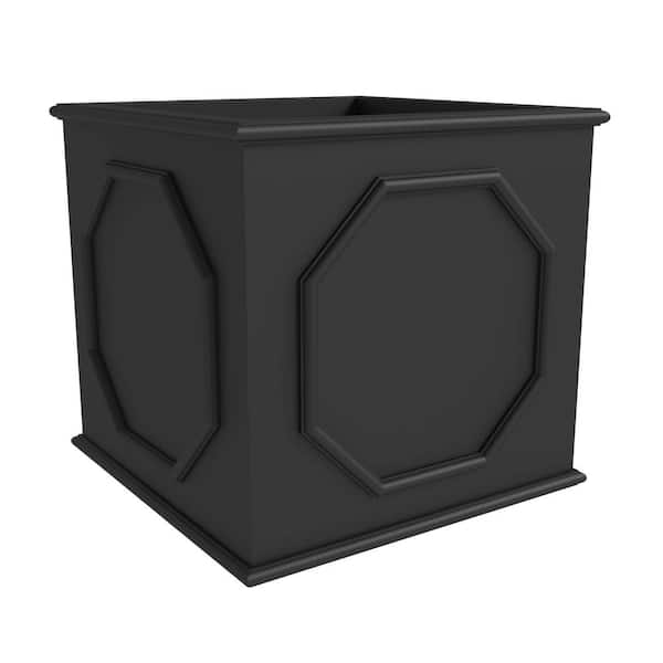 Sprout Modern Square Floor Planter in Fiberstone Indoot/Outdoor Cube Flower Pot with Drainage (Black, 26 in. Wide)