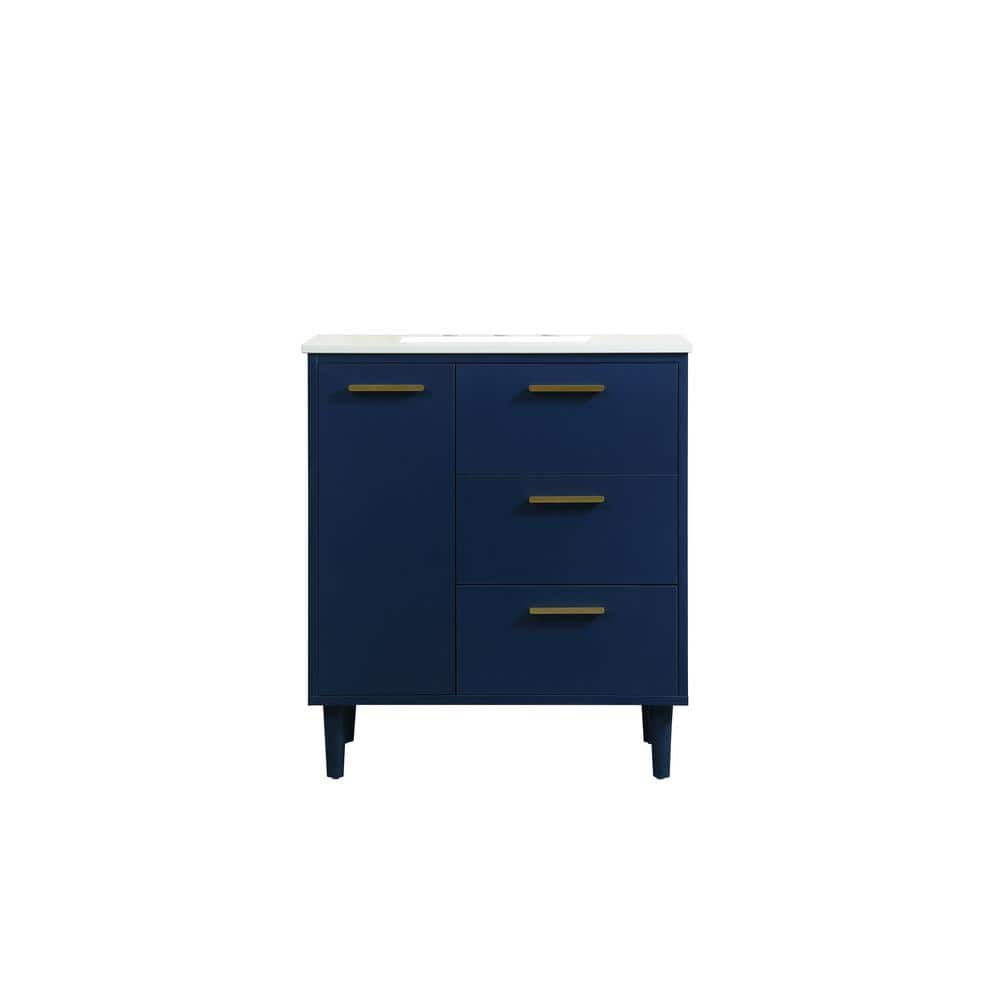 Timeless Home 30 in. W Single Bath Vanity in Blue with Engineered Stone Van