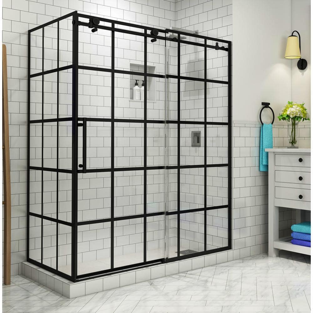 Kamaya Matte Black Frameless Sliding Shower Enclosure
