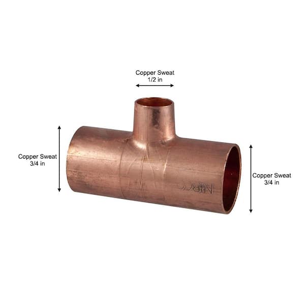 Copper Reducing Tee 3/4" x 1/2" x 3/4" Nominal Pipe Size