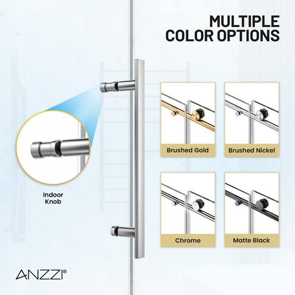 ANZZI Mountain 60 in. Reversible Frameless Sliding Deco-Glass