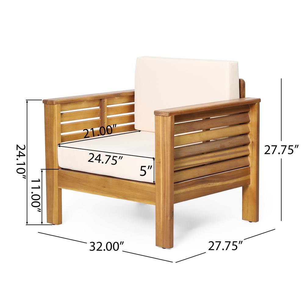Teak Wood Outdoor Lounge Chair with Cream Cushions