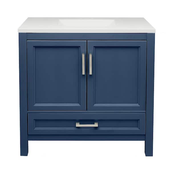 Ella Nevado 37 in. W x 22 in. D x 36 in. H Bath Vanity in Navy Blue with White Cultured Marble Top