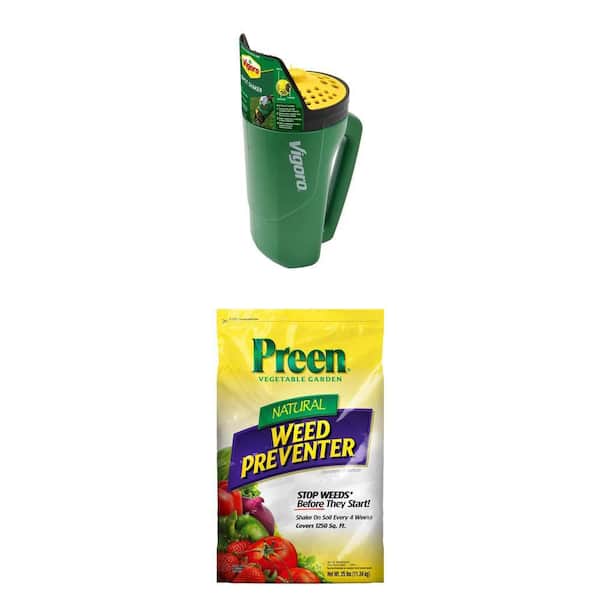 Hand Spreader for Fertilizer, Seed, Ice Melt and 25 lbs. Natural Vegetable Garden Weed Preventer Combo