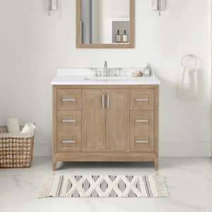 Maverick 42 in. W x 22 in. D x 34 in. H Single Sink Bath Vanity in Antique Oak with White Engineered Stone Top