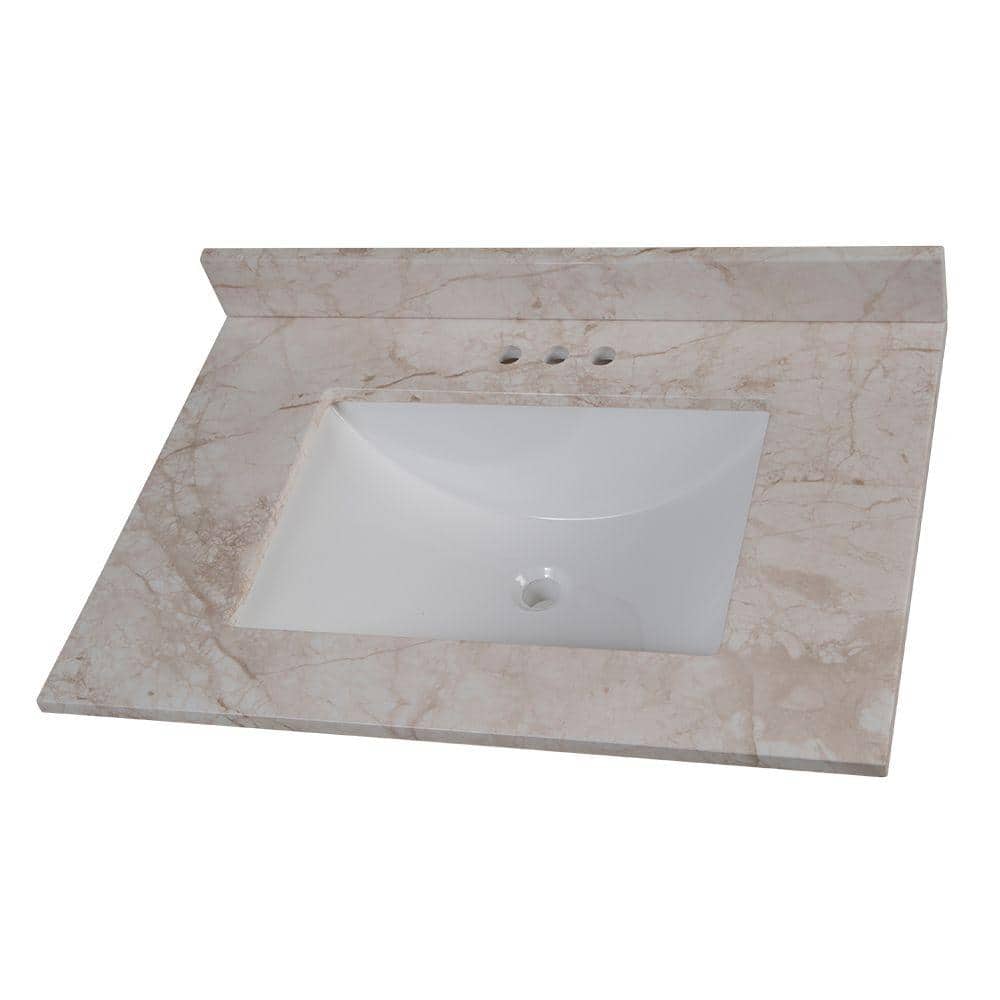 Home Decorators Collection 31 In W X 22 In D Stone Effects Vanity Top In Dune With White Sink Ser31 Dn The Home Depot