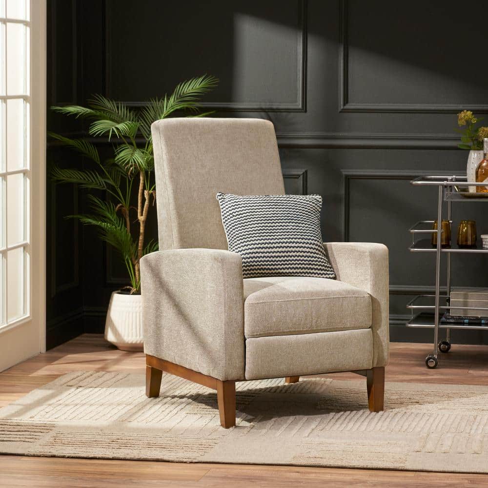 Sand and Brown Manual Pushback Wood Recliner