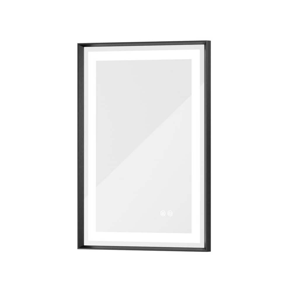 20 in. W x 28 in. H Rectangular Framed LED Light Anti-Fog Wall Bathroom Vanity Mirror in Black with Backlit and Frontlit price history on PriceWatchPro