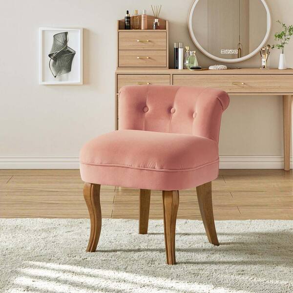 thumbnail image 2 of Youyijia Pink Round Makeup Stool - Soft Padded Dressing Table Chair For Bedroom Or Living Room, 30x30x43cm 2 of 13