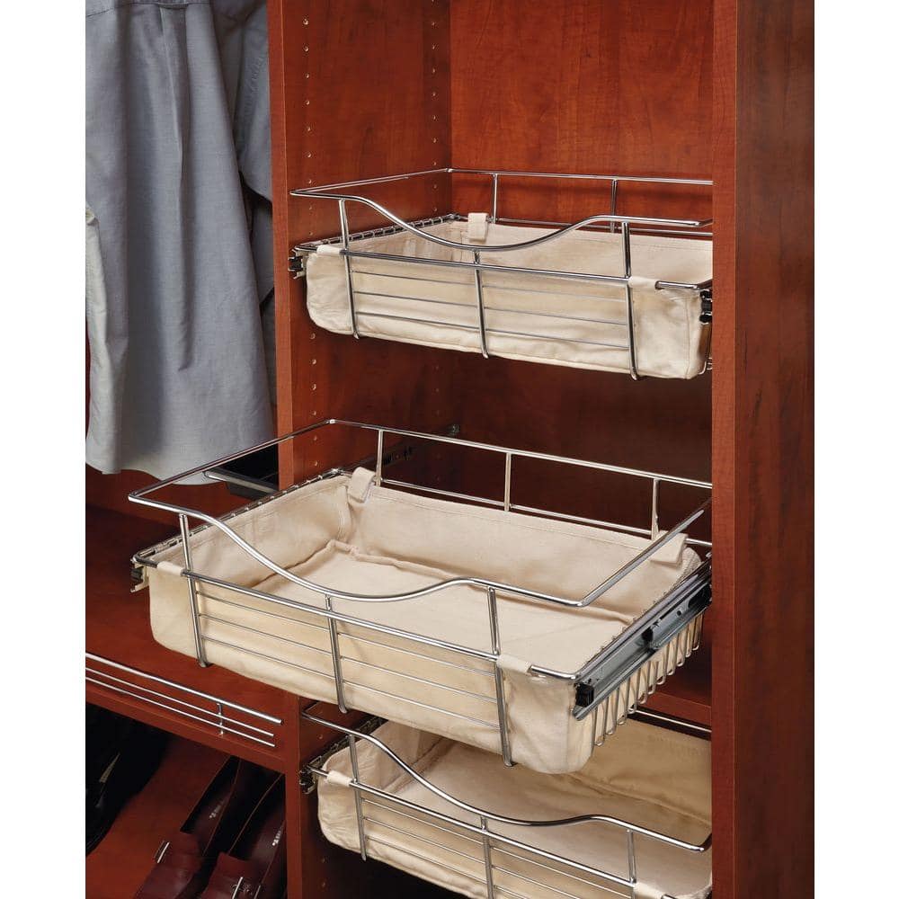 Tan Linen Closet Basket Liner with Velcro Tabs