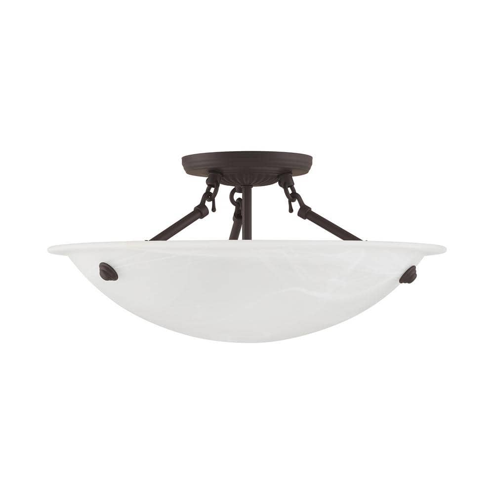 Oasis Bronze 3-Light Flush Mount with White Alabaster Glass