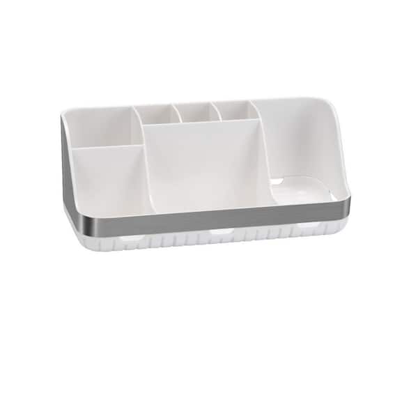 1-Pack Superior Organizer Wood Bathroom Countertop Organizer with 2-Tiers 7-Slots Detachable Drainage Antislip in Silver